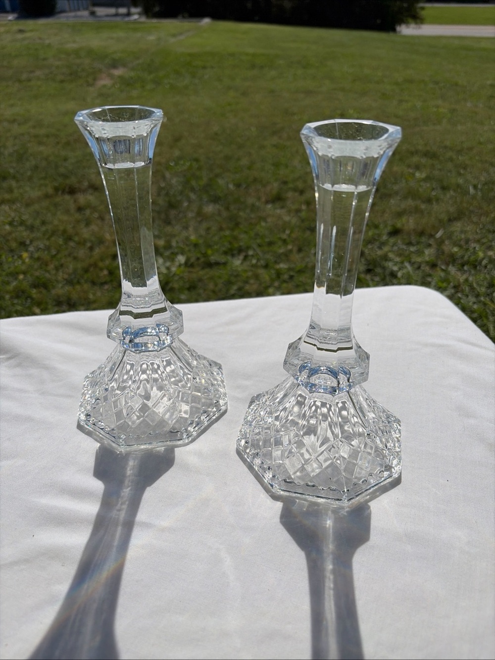 crystal Glass Candle Holders - Pair excellent condition